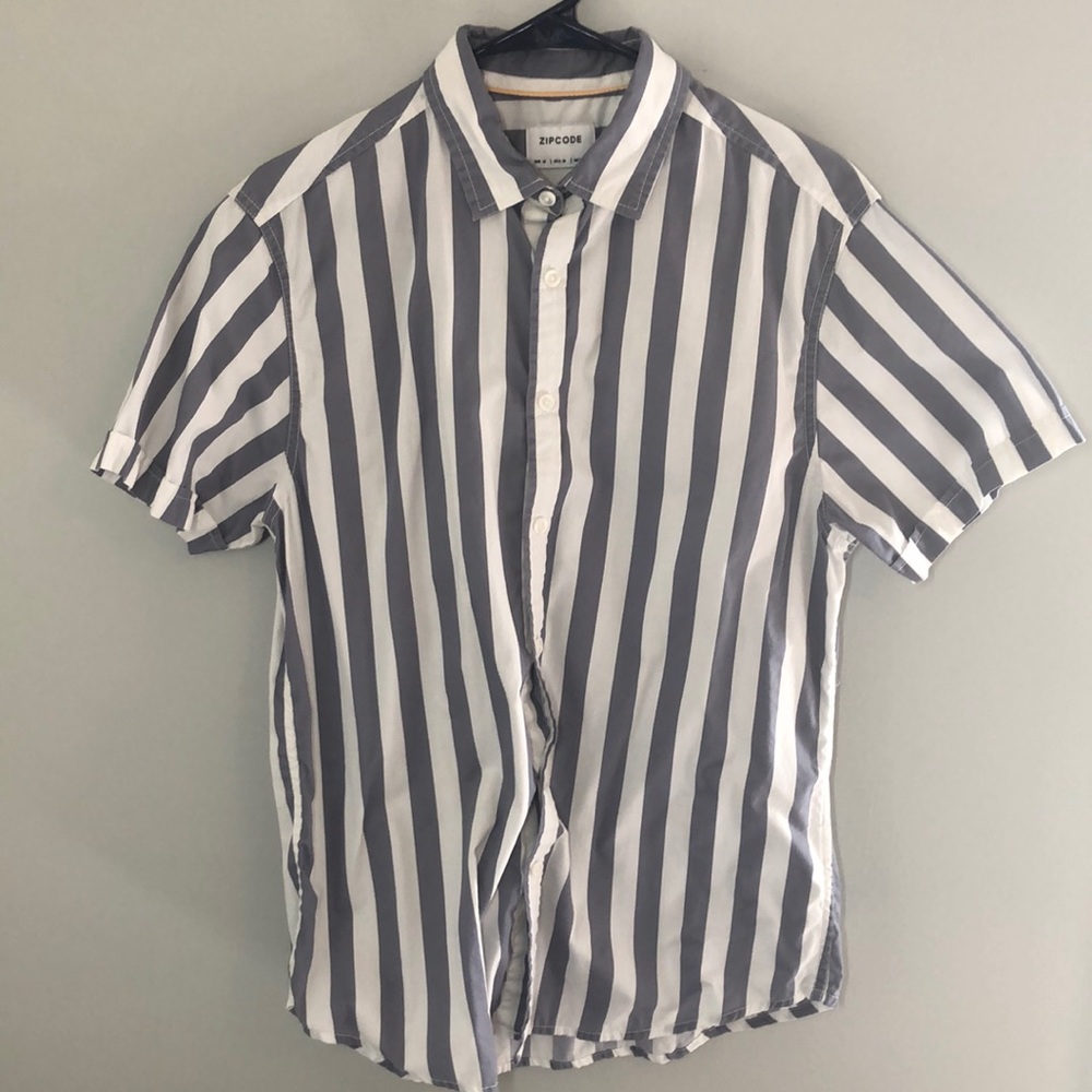 Striped Short Sleeve Button Up Down Shirt